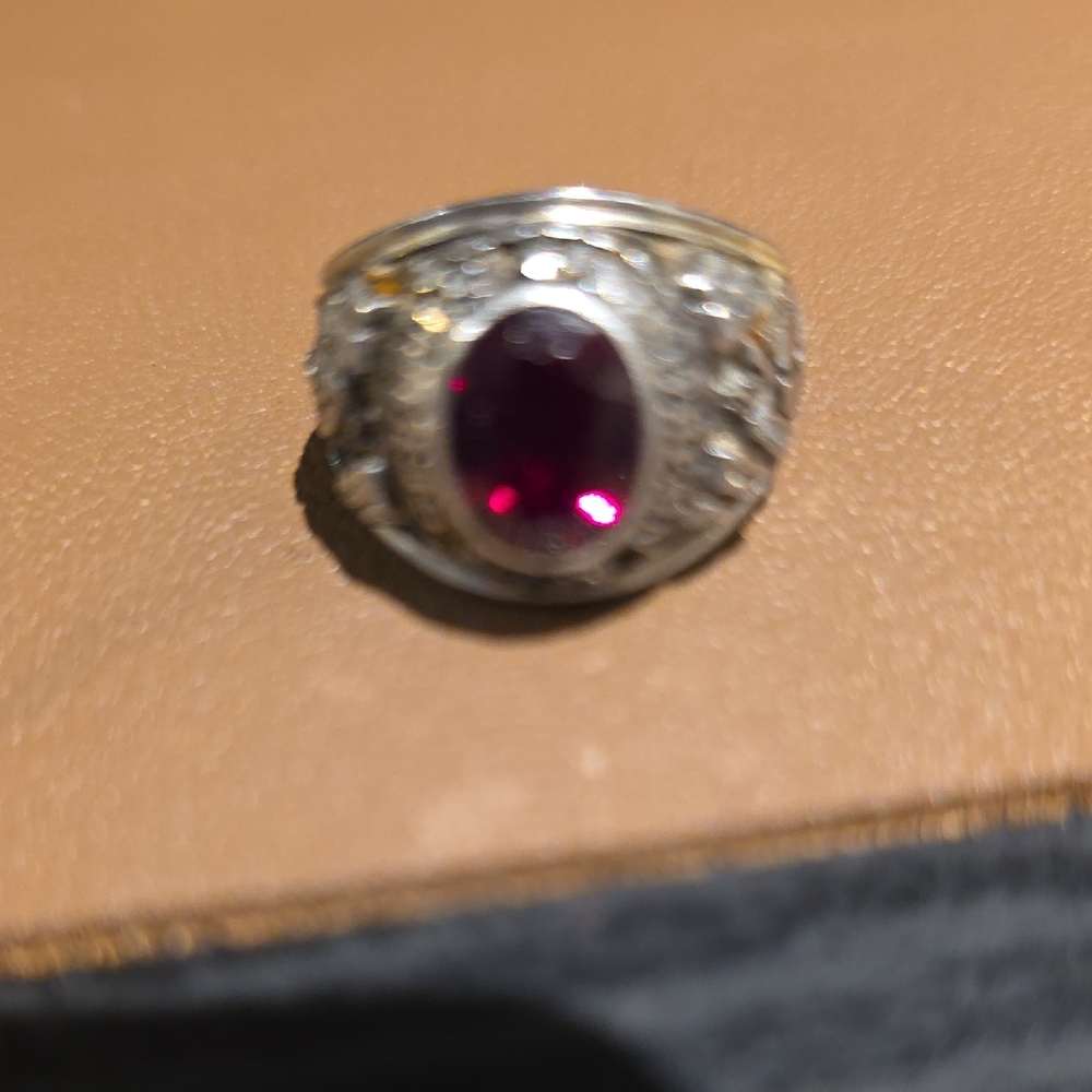 Source Unknown Silver Ring With Vivid Pink Oval S… - image 6